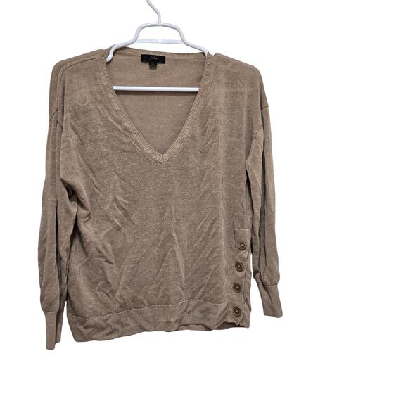J crew sweater womens size medium tan button detail vneck top beachy - Picture 1 of 8